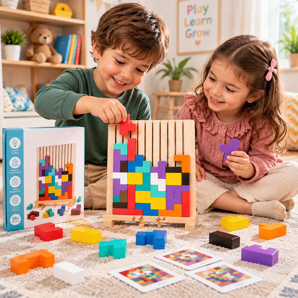 Wooden Educational & Colorful Geometric Versatile Blocks