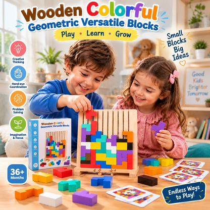 Wooden Educational & Colorful Geometric Versatile Blocks