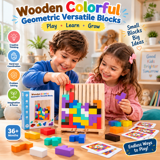 Wooden Educational & Colorful Geometric Versatile Blocks