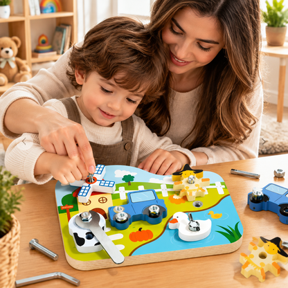 Wooden Farm-Themed Screw Board For Kids