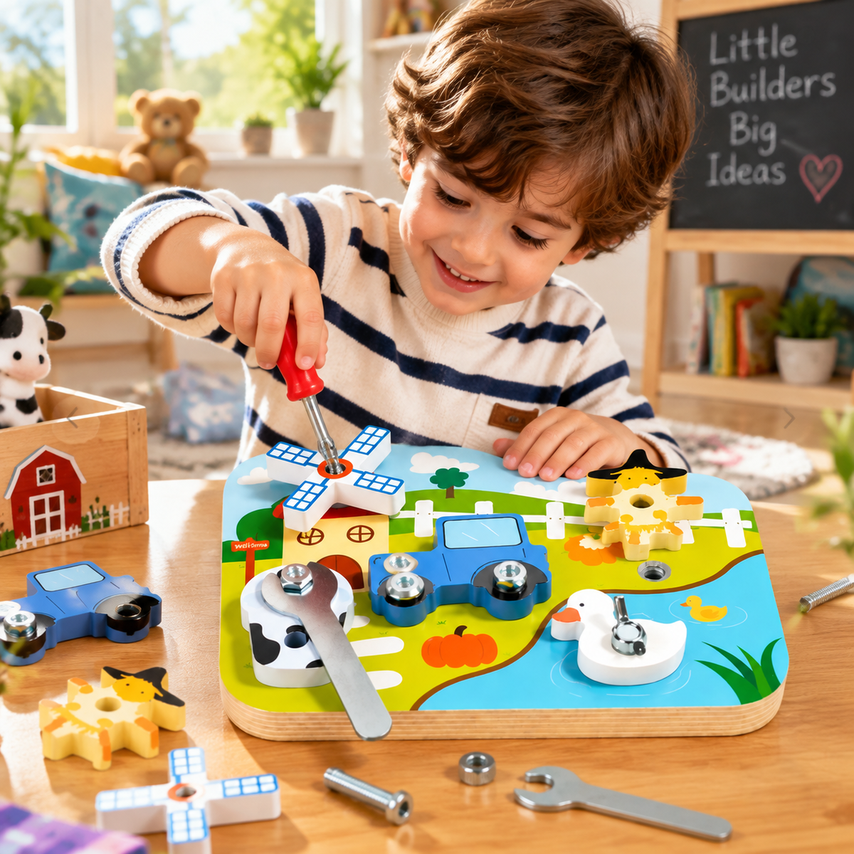 Wooden Farm-Themed Screw Board For Kids