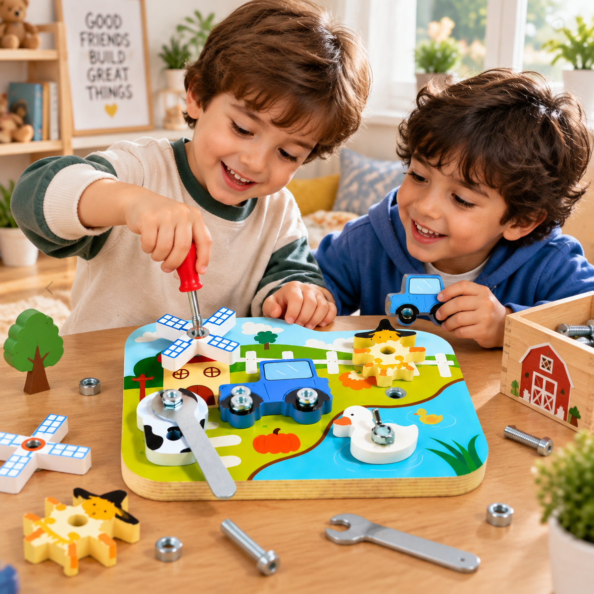 Wooden Farm-Themed Screw Board For Kids