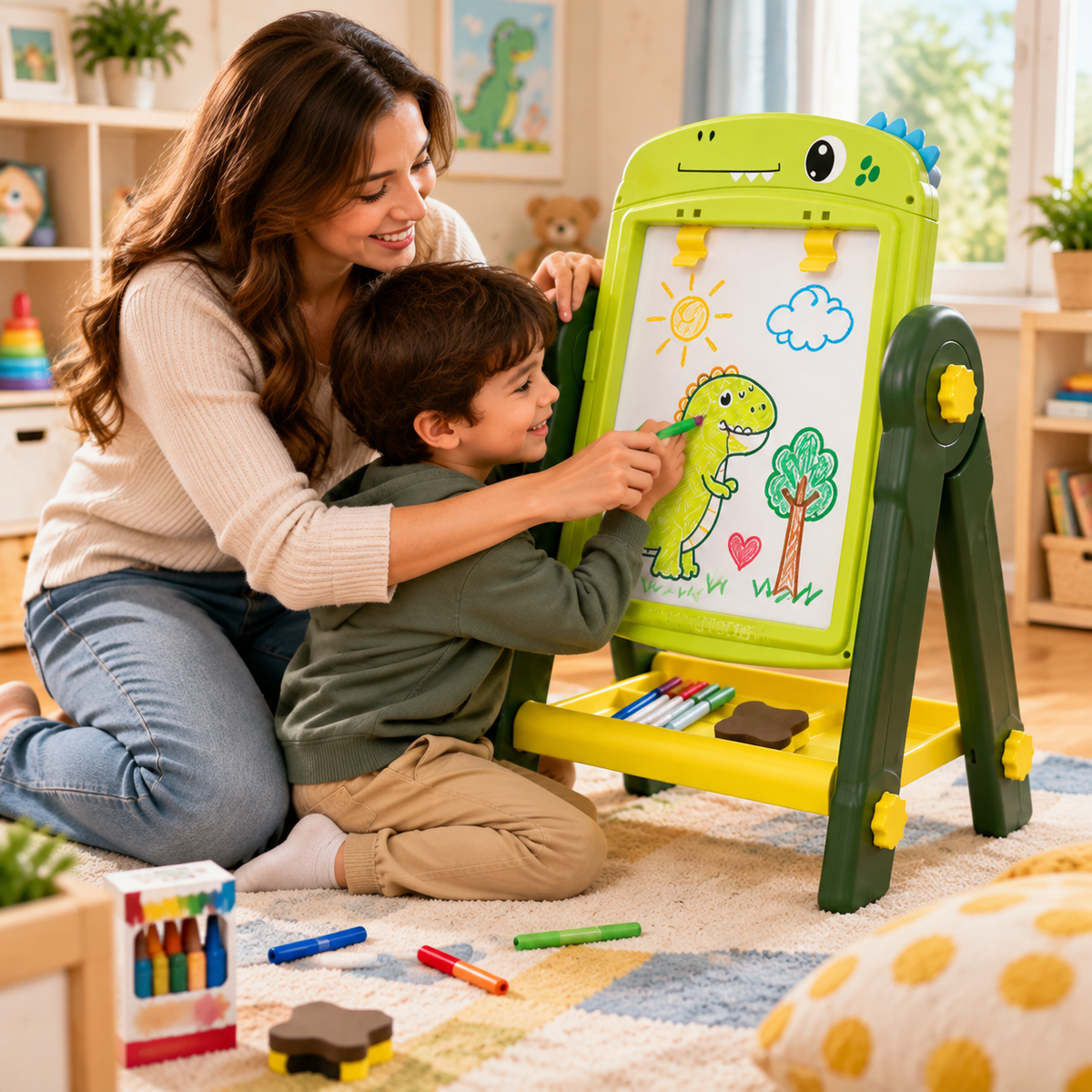 Kids Dual-Sided Magnetic Art Easel Drawing Board with Accessories