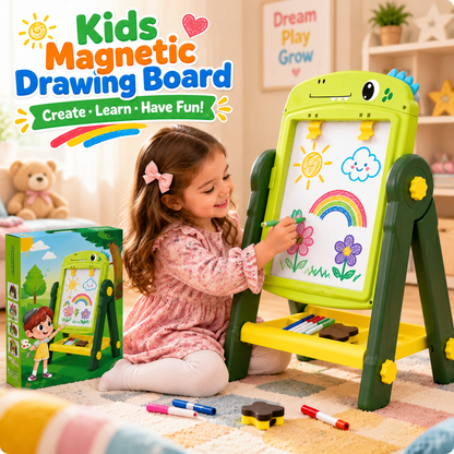 Kids Dual-Sided Magnetic Art Easel Drawing Board with Accessories