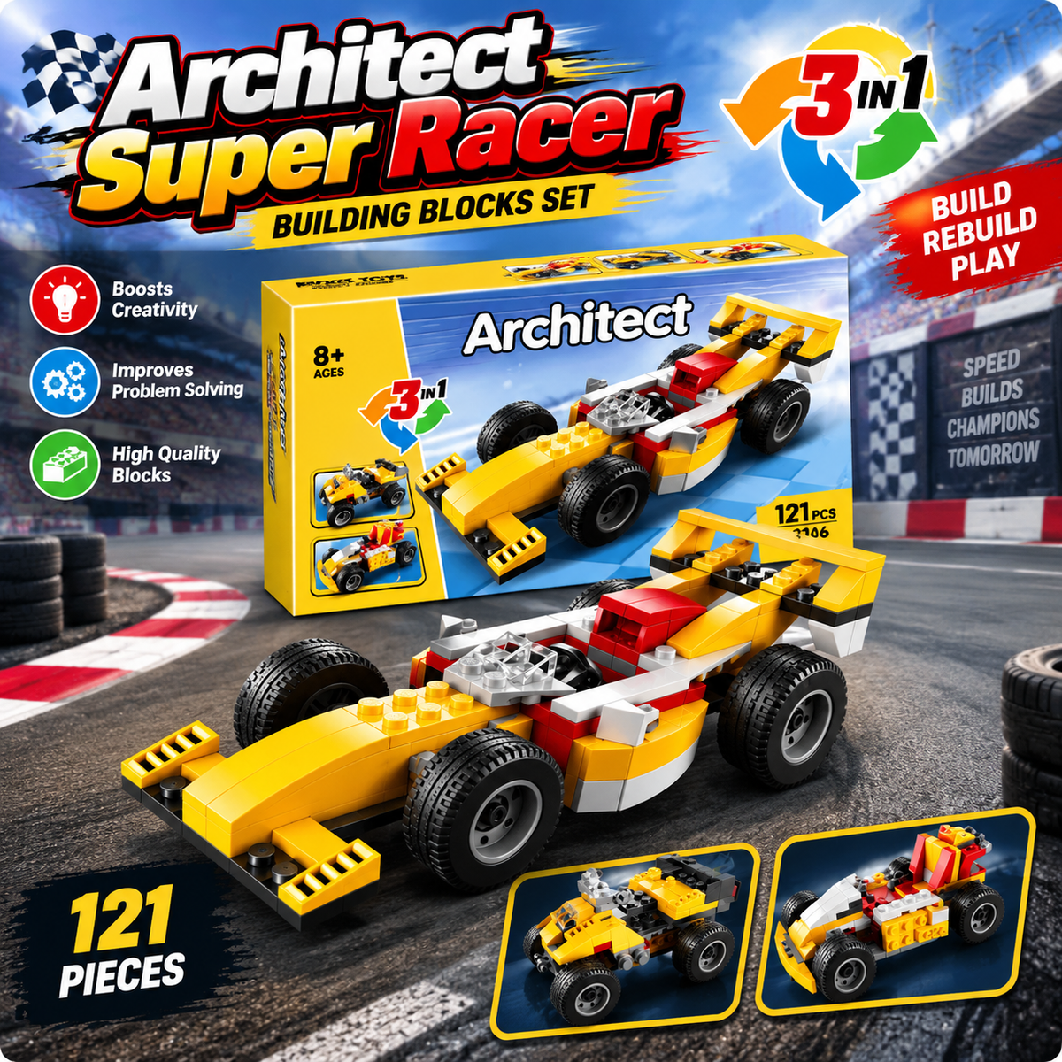 Architect Super Racer 3-in-1 Building Blocks Set - 121 Pieces