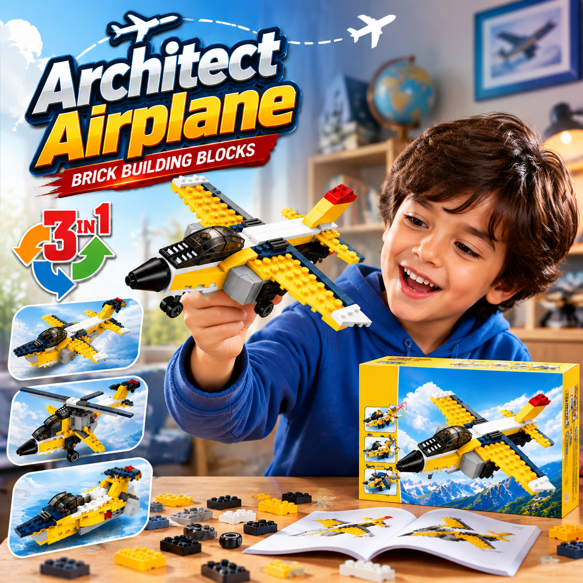 Architect Airplane Brick Toy 3-in-1 Building Blocks