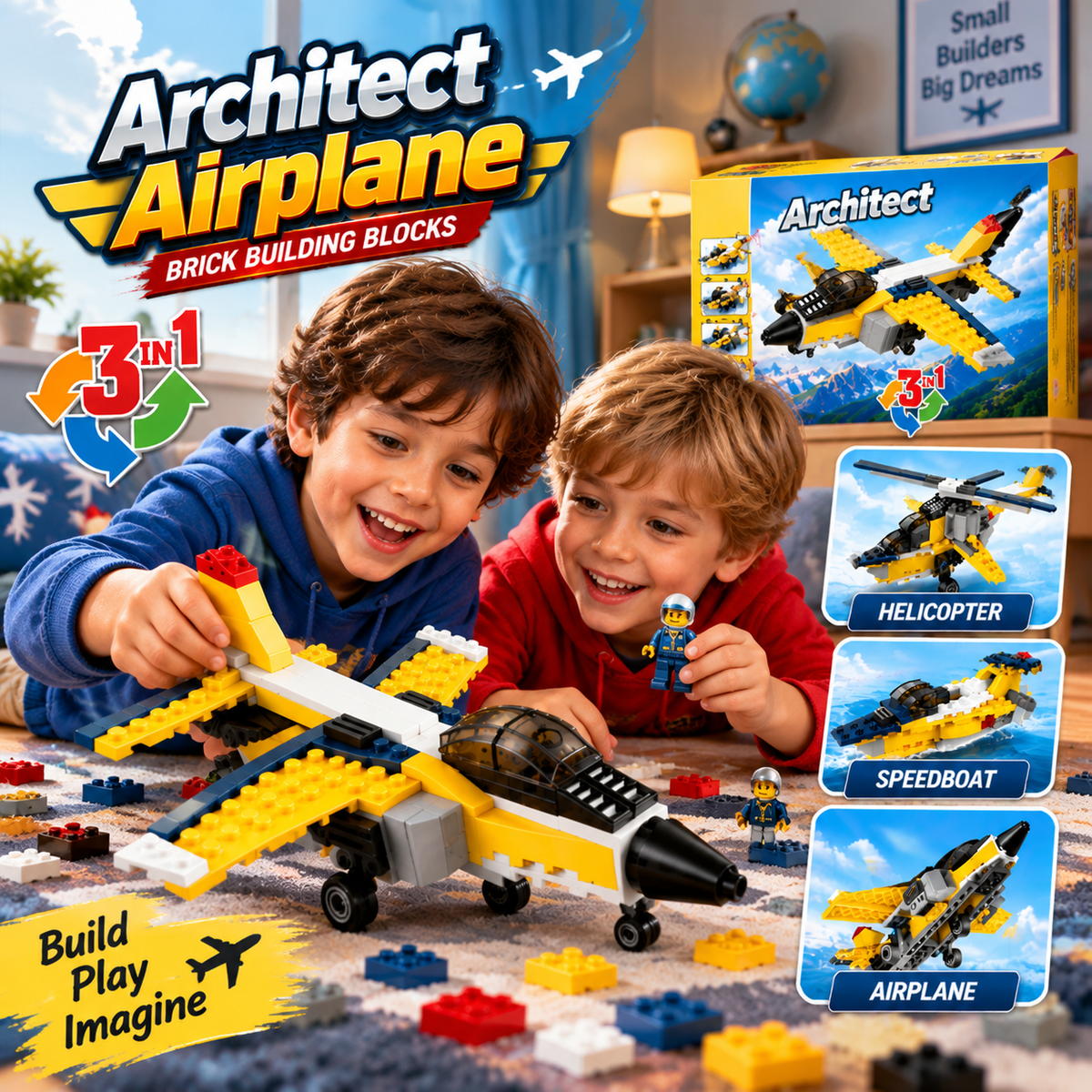 Architect Airplane Brick Toy 3-in-1 Building Blocks