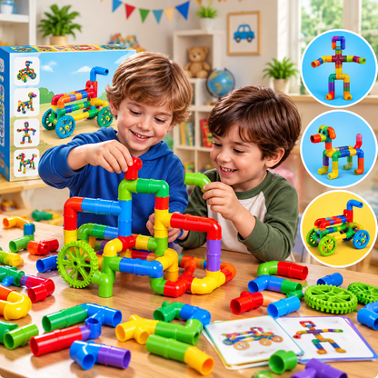 Colorful Creative Pipe Puzzle Building Blocks for Kids With Wheels