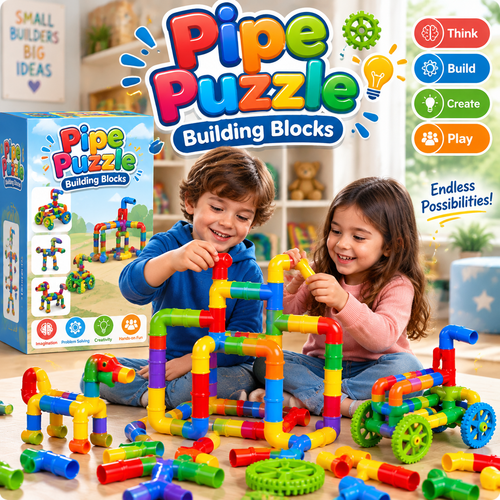Colorful Creative Pipe Puzzle Building Blocks for Kids With Wheels