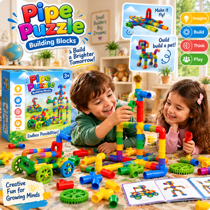 Colorful Creative Pipe Puzzle Building Blocks for Kids With Wheels