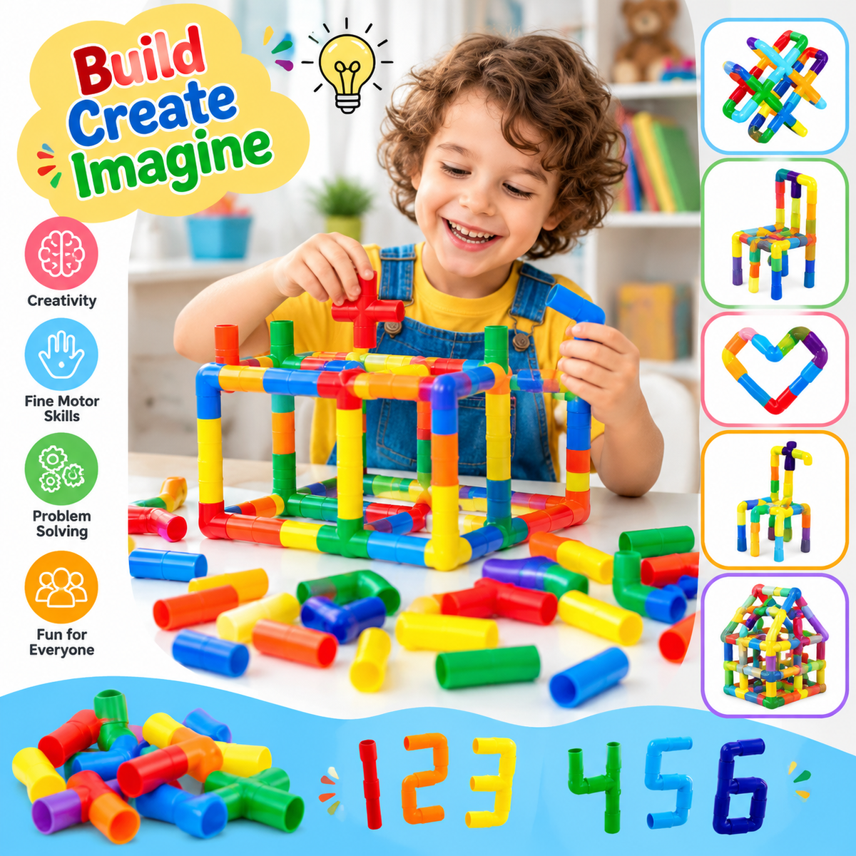 Colorful Creative Pipe Puzzle Building Blocks for Kids