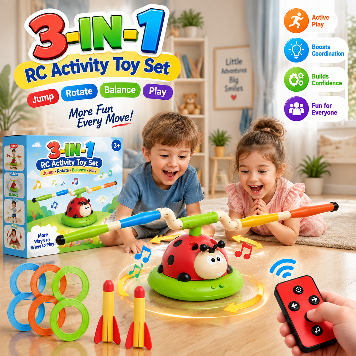 3-in-1 Activity Toy Set Ladybug RC Sports with Rocket Launcher