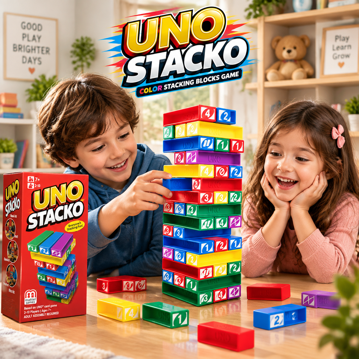 UNO Stacko Color Stacking Blocks Game For Kids