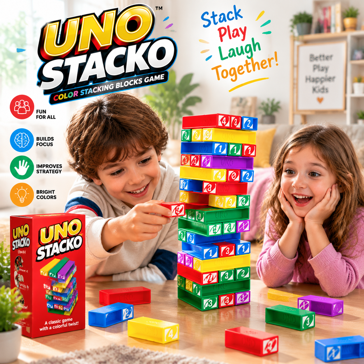 UNO Stacko Color Stacking Blocks Game For Kids