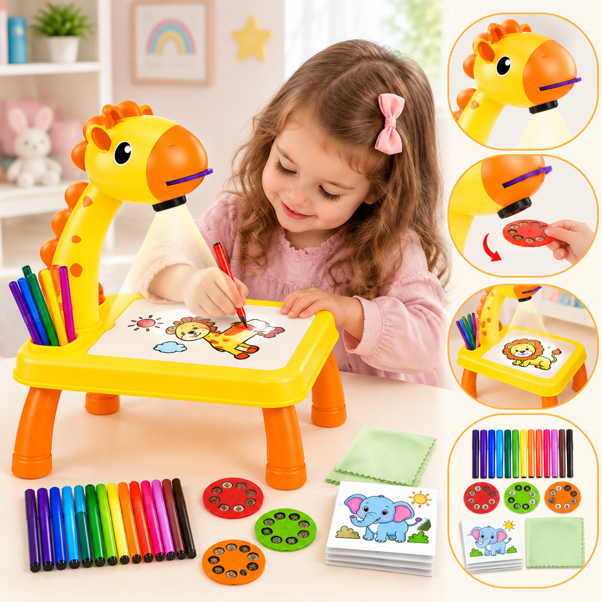 3 In 1 Kids Drawing Projector Table (Random Color)