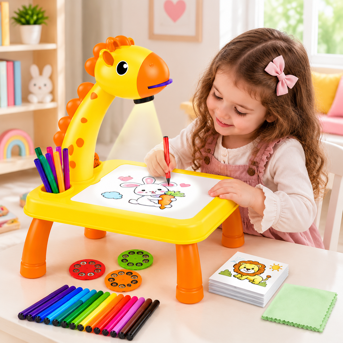 3 In 1 Kids Drawing Projector Table (Random Color)